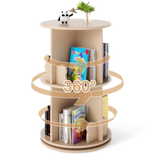 Gymax Kids Rotating Bookshelf Round Spinning Corner Bookcase w/Bear