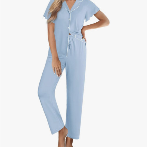 Ekouaer Pajamas for Women Set Ruffle Sleeve Button Up with Long Pants