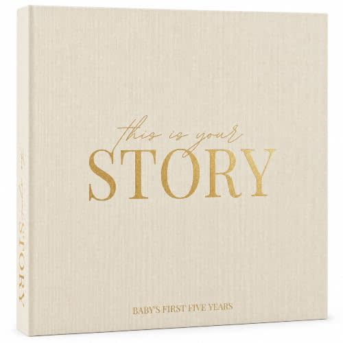 Baby Memory Book from Pregnancy to Age 5, Baby Book Keepsake & Milestone Journal for Boy or Girl, Gender Neutral Scrapbook Album with Stickers & Keepsake Box Natural