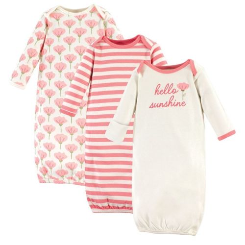Touched By Nature Baby Girl Organic Cotton Long-sleeve Gowns 3pk, Tulip, 0-6 Months