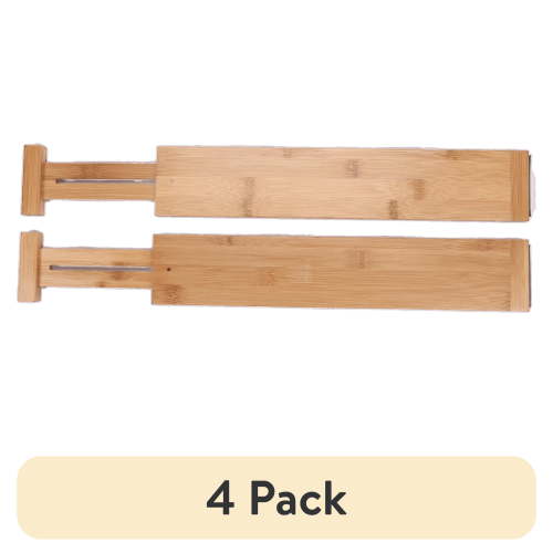 (4 pack) Better Homes & Gardens 2PC Bamboo Kitchen Organizer Expandable Drawer Dividers, 17.5-22.8x0.59x3.1in