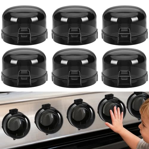 Stove Knob Safety Covers, 6 Pack Universal Gas Stove Knob Covers, Heat-Resistant Baby Proof Stove Knob Covers, Gas Stove Knob Locks for Child Safety and Pet (Black)
