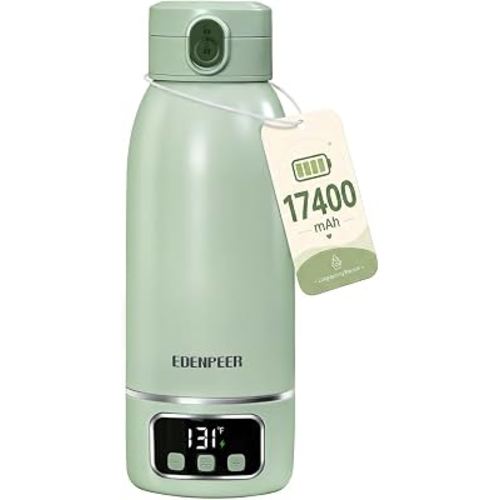Portable Bottle Warmer– 120 W Fastest Heating, 17400 mAh Long Battery Life | Breast Milk & Water Warmer 2-4 Min Fast Even Heating Precise Temp Control 17 OZ Capacity for Night Travel Car Outdoor