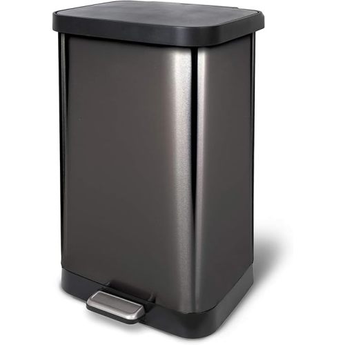 Glad 20 Gallon / 75.5 Liter Extra Capacity Stainless Steel Step Trash Can with CloroxTM Odor Protection, Pewter