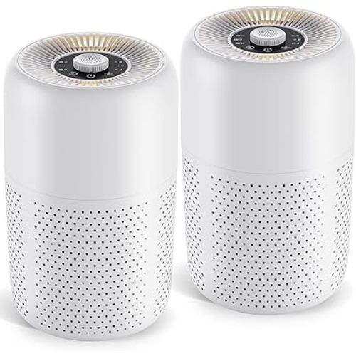 2 Pack YARIKI Air Purifiers for Bedroom Home with Aromatherapy Function,Small Air Purifier with Nightlight Speed Control,24dB Low Noise for Better Sleep,For Pet Room Dorm Kitchen,P60 (White)