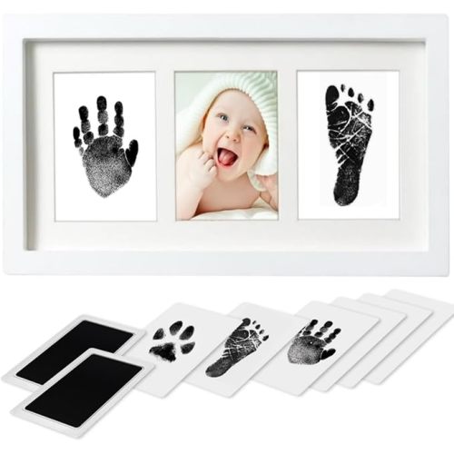 Baby Handprint and Footprint Kit, 10-Year Clean Touch Ink Pad, Skin-Safe Non-Toxic Mess-Free, Newborn 0-6 Months Memory Keepsake Frame,Nursery Decor & Baby Gift