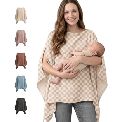 Konssy Muslin Nursing Cover for Breastfeeding, 360° Full Privacy Breathable 100% Cotton Breastfeeding Cover, Multi-use Carseat Canopy