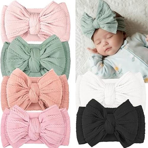 CÉLLOT 6 Pcs Baby Bows Headbands Nylon Hairbands Baby Girl Bows Hair Accessories for Newborn Infant Toddler Essentials (Classic Pink Series)