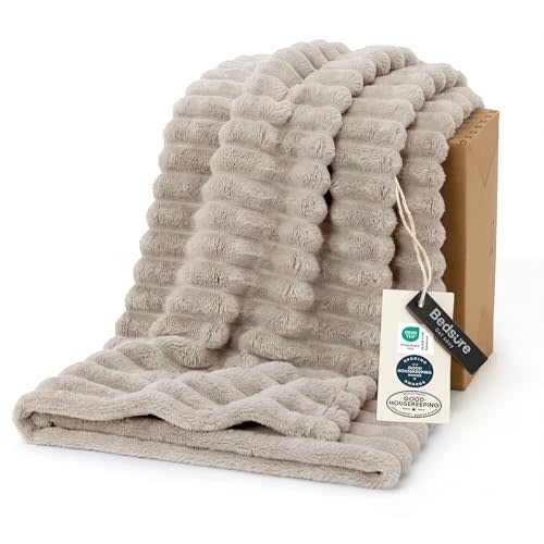Bedsure GentleSoft Beige Throw Blanket for Couch - Cozy Soft Fleece Blankets for Women, Cute Small Plush Fuzzy Throws for Girls, Birthday Gifts for Women Men Her Him, Room Home Decor, 50x60 Inches