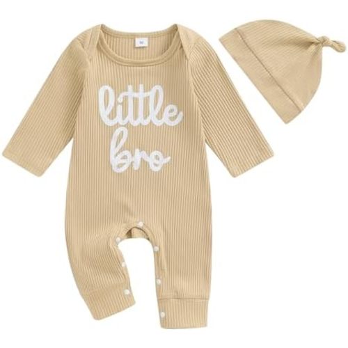 Newborn Baby Boy Coming Home Outfit Little Brother Outfits Long Sleeve Romper Waffle Knit Jumpsuit Hat Fall Clothes
