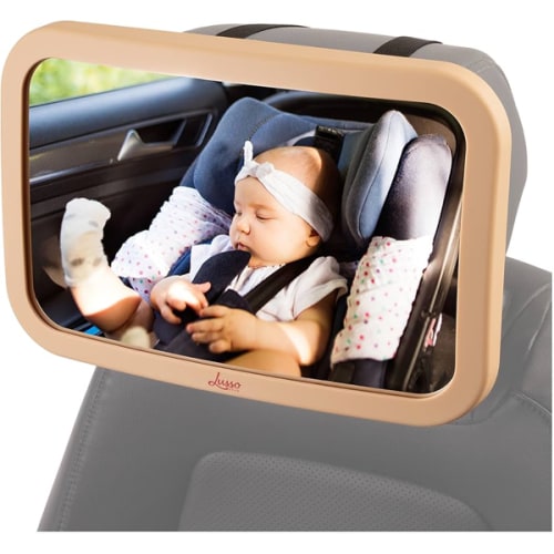 Lusso Gear Baby Backseat Mirror for Car. Largest and Most Stable Mirror with Premium Matte Finish, Crystal Clear View of Infant in Rear Facing Car Seat - Secure and Shatterproof (Tan)