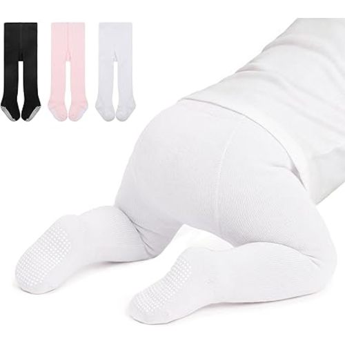 Zando 3Pack Non Slip Baby Girl Tights Cotton Toddler Leggings Knit Infant Stockings Warm Newborn Pantyhose Crawling Walking