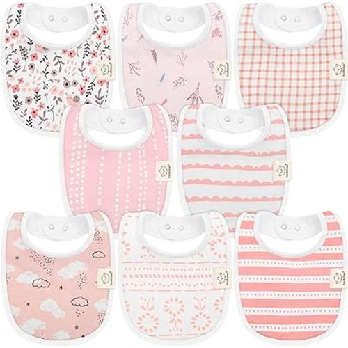 8-Pack Organic Baby Bibs for Boys, Girls - Soft Cotton Drooling and Teething Baby Bibs, Baby Girl Bibs, Baby Boy Bibs, Baby Drool Bibs for Baby Girl, Boy, Newborn Infant Bibs (Sweet Charm)