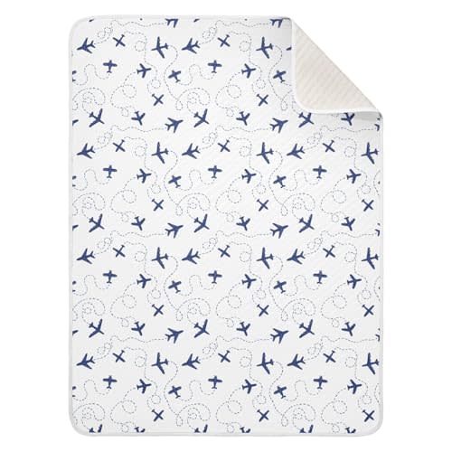 Baby Blanket for Boys Girls Blue Airplanes Nursery Swaddling Wrap Air Plane Transportation Sky White Soft Unisex Toddler Newborn Blanket Receiving Blankets Stroller Crib, 30x40 Inch