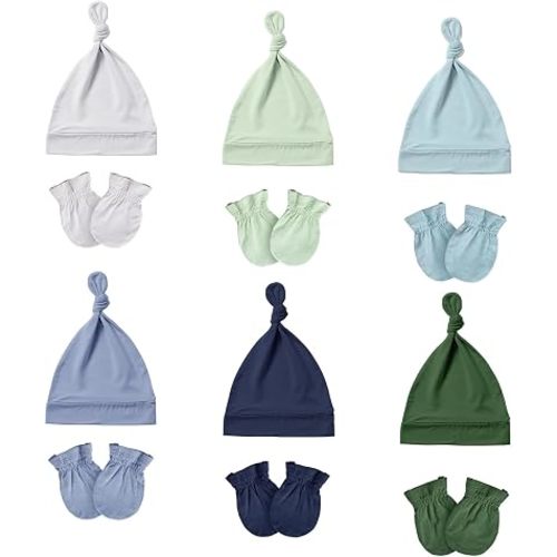 PurComfy Baby Hats and Mittens Set, Bamboo Viscose Cap and Mittens 12 Pieces, 0-6 Months Infant Newborn