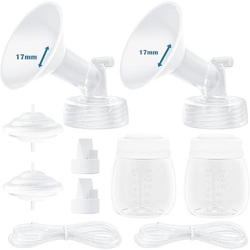 Breast Pump Accessories Compatible with Spectra Replacement Pump Parts 17mm Flange, Spectra Pump Parts S1 S2 Replacements Full Set 2 Set (Full SET-17MM)