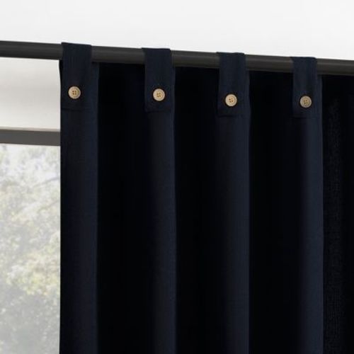 40"x84" Archaeo Light Filtering Cotton Blend Button Tab Top Curtain Panel Navy Blue: Transitional Indoor Decor