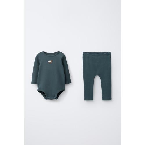 SHEEP EMBROIDERY BODYSUIT AND LEGGINGS SET - Petrol blue | ZARA United States