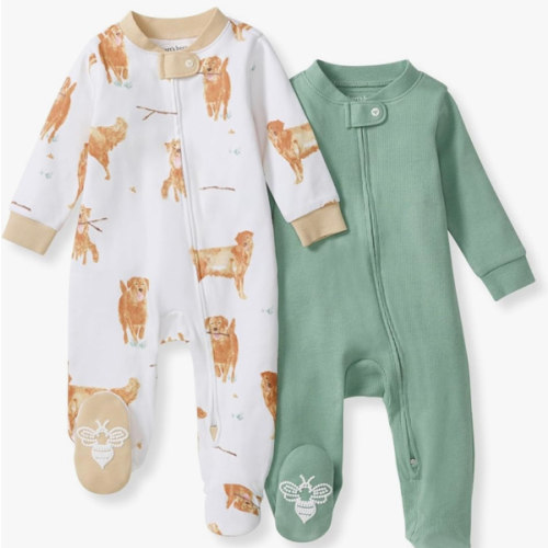 Burt's Bees Baby Sleep and Play Pajamas, 100% Organic Cotton, One-piece PJs, Diagonal Zip Up Loose Fit Footie