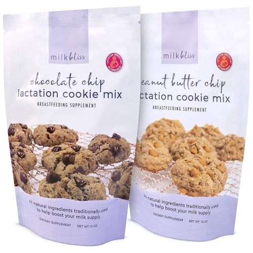 MilkBliss Chocolate Chip and Peanut Butter Chip Oatmeal Lactation Cookie Mixes- BreastfeedingSupplement Support for Milk Supply Increase 2 Pack