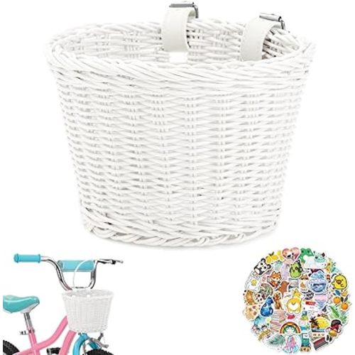 Kids Bike Basket Front,Hand-Woven Multi-Color Boys Girls Front Bicycle Basket