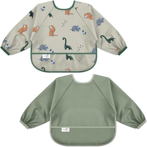 Long Sleeve Baby Bib, Waterproof Fabric, Catch-All Pocket, Baby Smock Bib, Adjustable Sleeves