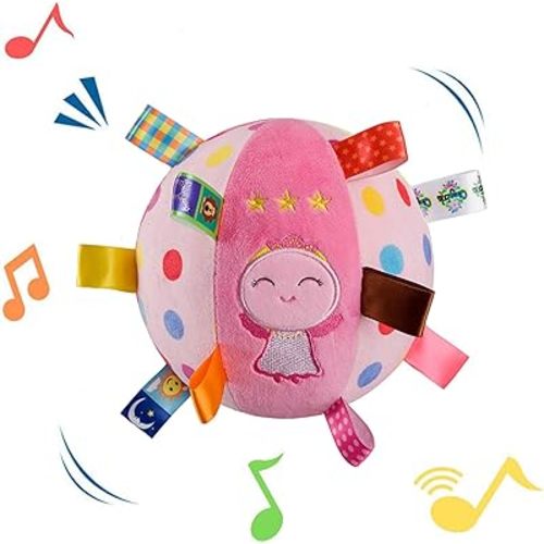 Baby Colorful Tag Ball - Soft Plush Rattle Ball Toy for Early Educational, Stuffed Animal Multi Sensory Toy for Baby Kids Toddlers Infants, Ribbon Tag Ball
