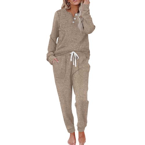MOSHU Two Piece Womens Pajama Sets Button Down Shirts and Drawstring Pants with Pockets Solid Lounge Sets for Women