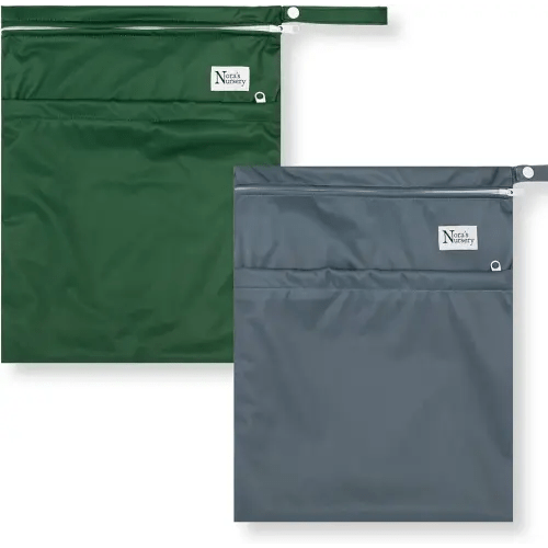 Nora's Nursery Wet Dry Bags with Two Zippered Pockets - Reusable and Washable Wet Bag for Swimming, Travel, Beach, Pool, Daycare, Cloth Diapers, Toiletries and Swimsuits - 11x15 - Forrest - 2 Pack