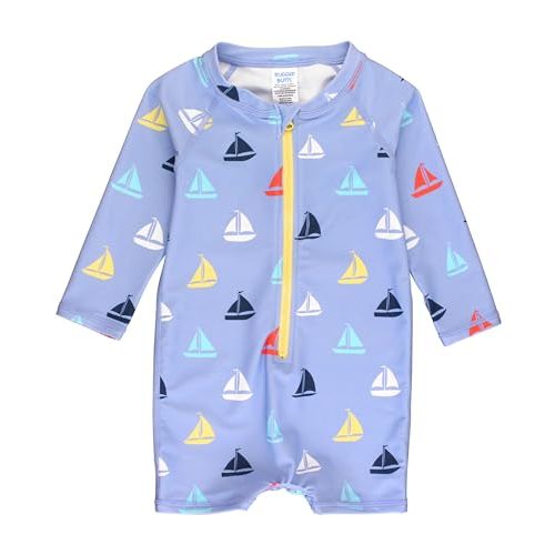 RUGGEDBUTTS Baby/Toddler Boy Swimsuit, One Piece Zipper Rash Guard Sunsuit with UPF 50+ Sun Protection