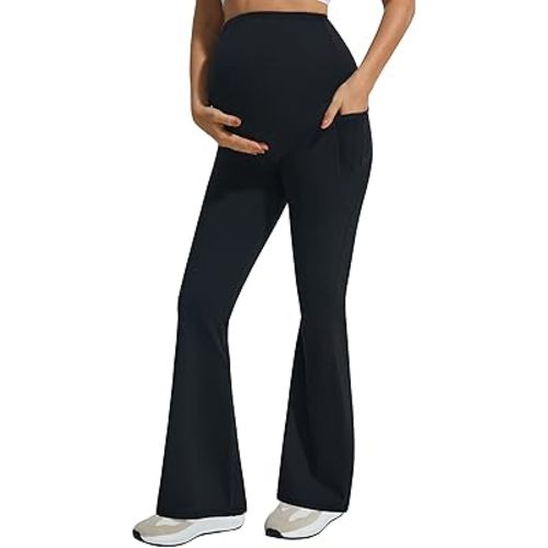 JOYSPELS Smooth Feeling Flare Maternity Leggings Over The Belly with Pockets Soft Bootcut Pregnancy Yoga Pants