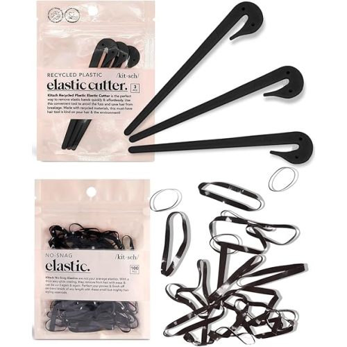 Kitsch Elastic Hair Tie Cutter with 100 Pcs No-Snag Rubber Bands, Remove Elastic Bands Quickly and Effortlessly, 3 Pcs Rubber Band Cutter for Hair - Black