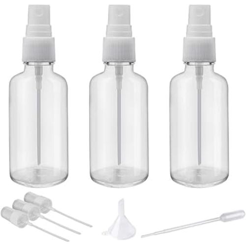 Hydior 2oz Clear Glass Spray Bottles for Essential Oils, Small Spray Bottle with Plastic Sprayer - Set of 3