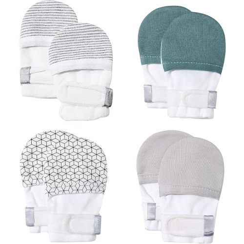 HAPIU Baby No Scratch Mittens Stay On, 100% Cotton Breathable, Adjustable Infant Gloves for Boys Girls, Newborn - 12 M