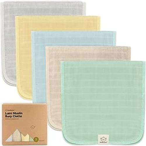 5-Pack Cotton Muslin Burp Cloths Baby Girls, Boys - Soft & Absorbent Spit Up Burp Rags, Large Muslin Towel, Cotton Wash Cloths for Babies, Newborn, Infant, No Shrink, Durable, Neutral (Mirage)