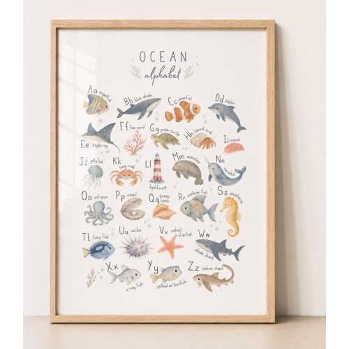 Ocean Alphabet A-Z Print | Under the Sea Nursery Wall Art | Coastal ABC Poster for Kids