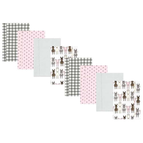Hudson Baby Cotton Poly Flannel Burp Cloths Multipack, Farm Friends Pink 8-Pack, One Size