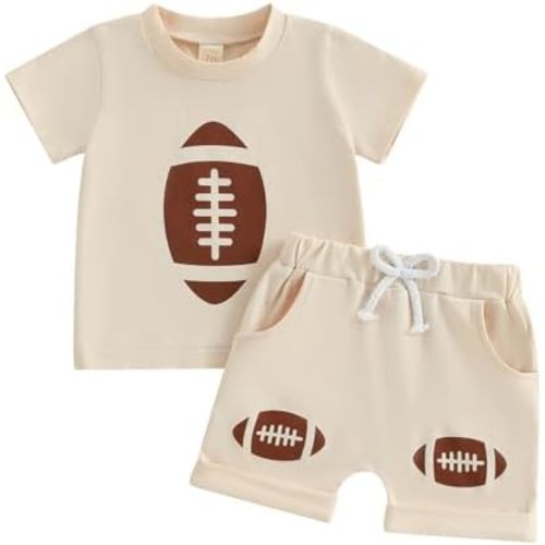 Toddler Baby Boy Summer Outfit Football Print Top with Elastic Shorts Two Piece Infant Boy Cute Clothes Set