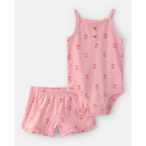 Baby Girl 2-Piece Floral Sleeveless Bodysuit & Short Set - Pink | Carter's