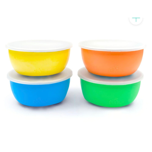 Stainless Steel Bowl with Silicone Sleeve + Lids