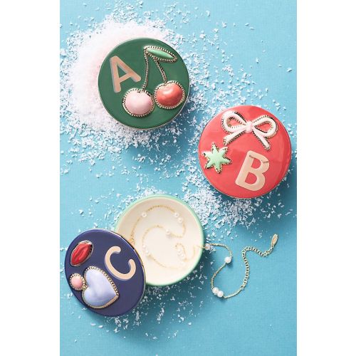 Handpainted Stoneware Monogram Trinket Box