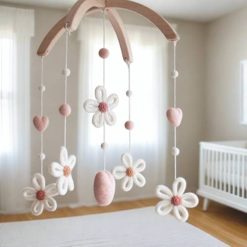 Daisies nursery mobile - baby girl gift - floral baby room decor, flowers, retro