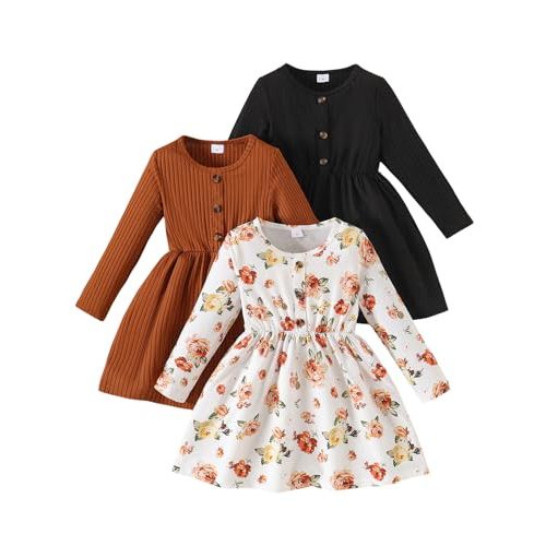 Girls Dresses Toddler Girls Dress 3-Pack Casual Party Print Skater A-line Dress Sundress