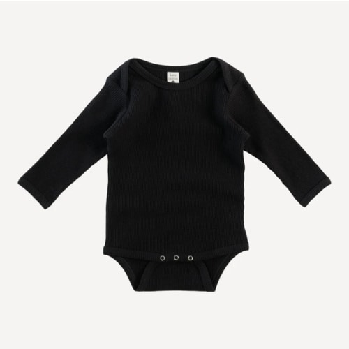 long sleeve lap neck bodysuit | black licorice | organic cotton thermal | 6-12M