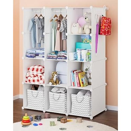 Baby Closet Organizer for Nursery: Durable Baby Wardrobe for Closet - Customizable Baby Dresser Amoire Shelves - Waterproof Shelf Clothes Organizer w/Wall Fixation (White)