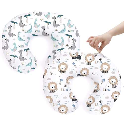 BROLEX Baby Nursing Pillow Covers: 2-Pack Soft Slipcovers for Breastfeeding Pillows - Comfortable Fabric, Fits Standard Nursing Pillows for Boys & Girls - Dinosaur Lion