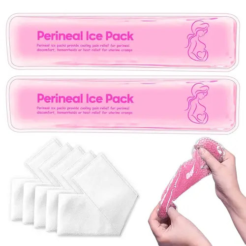Perineal Cooling Pad, Reusable Perineal Cooling Pad for Postpartum & Hemorrhoid Pain Relief, Hot & Cold Packs for Women After Pregnancy and Delivery, 2 Ice Packs and 3 Covers. (Pink)