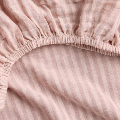 Supersoft Lilac Rose Striped 100% Organic Cotton Gauze Baby Crib Fitted Sheet