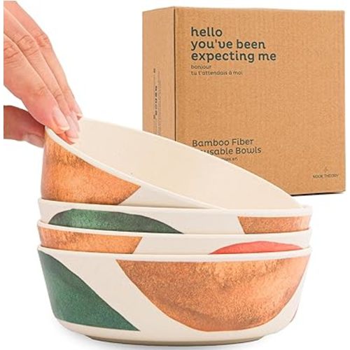 Nook Theory 4 Pack Bamboo Bowls - 18 Oz Reusable Toddler and Kids Bowl, Dishwasher Safe - Not Microwavable Bamboo Dishes (Arizona)
