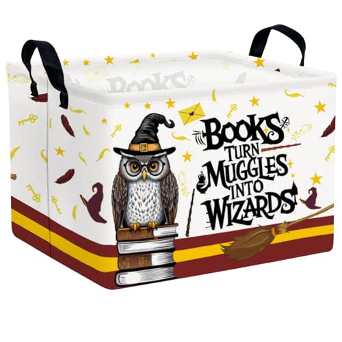 ASKETAM Kid Rectangle Magic Decor Basket Nursery Baby Gift Basket Feather Hat Book Broomstick Toy Storage Bin (Wand Owl)